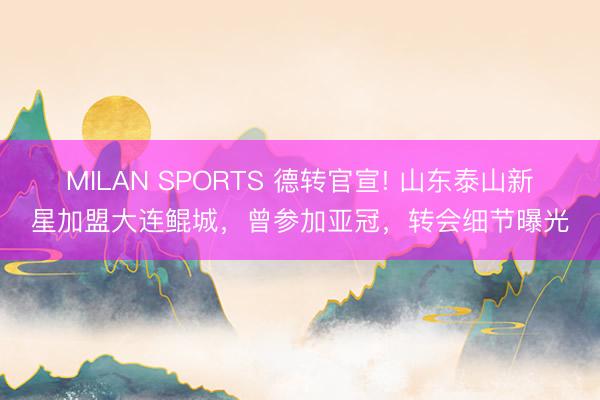 MILAN SPORTS 德转官宣! 山东泰山新星加盟大连鲲城，曾参加亚冠，转会细节曝光