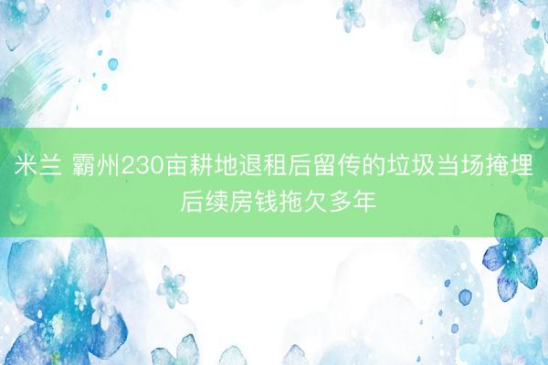 米兰 霸州230亩耕地退租后留传的垃圾当场掩埋 后续房钱拖欠多年