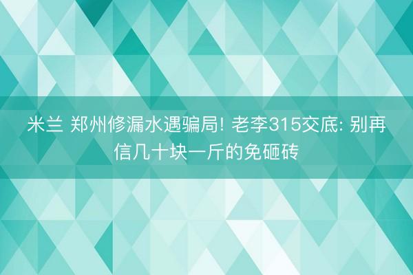 米兰 郑州修漏水遇骗局! 老李315交底: 别再信几十块一斤的免砸砖