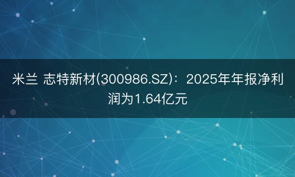 米兰 志特新材(300986.SZ)：2025年年报净利润为1.64亿元