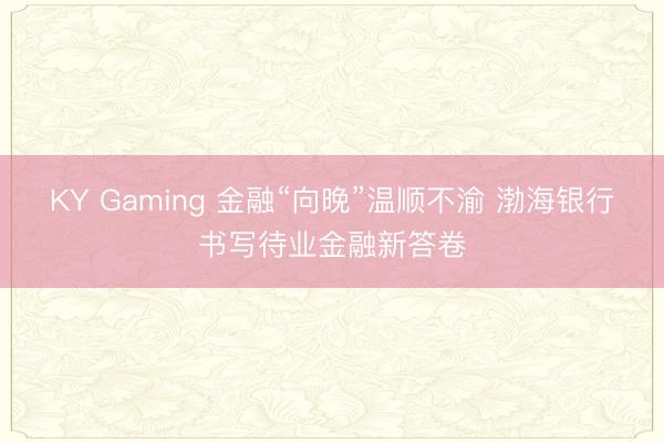 KY Gaming 金融“向晚”温顺不渝 渤海银行书写待业金融新答卷